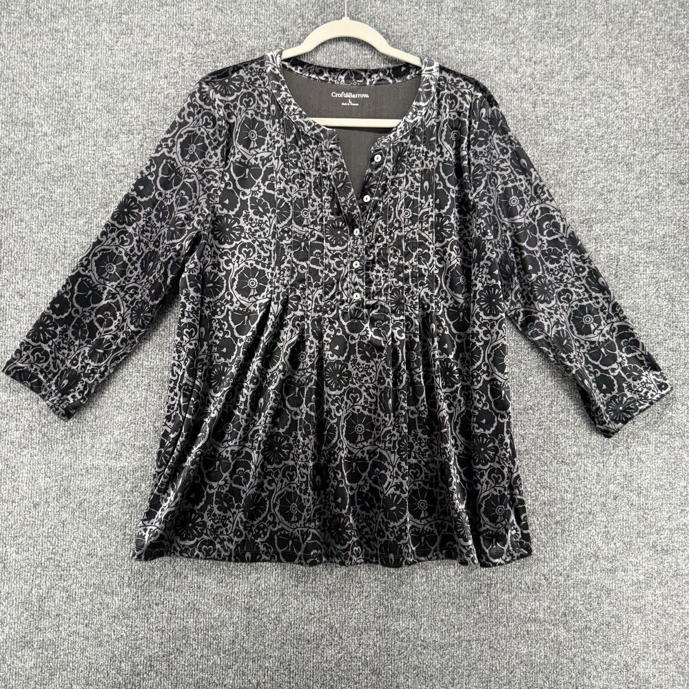 Croft & Barrow Top Womens L‎ Black Floral Velvet Tunic Whimisgoth Gothic Boho
